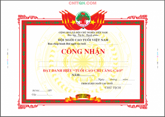Vector bằng khen hội người cao tuổi Việt Nam | Giấy công hội người cao tuổi